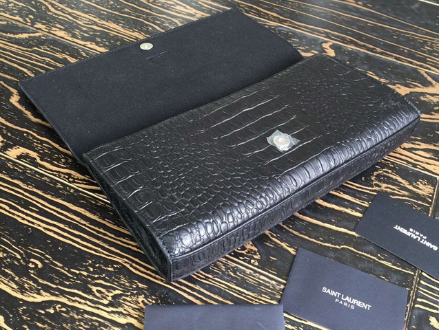 Saint Laurent Clutch In Black Crocodile Embossed Leather for Sale