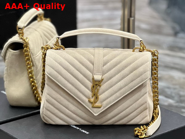 Saint Laurent College Medium Chain Bag in Beige Quilted Suede Replica