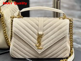 Saint Laurent College Medium Chain Bag in Beige Quilted Suede Replica