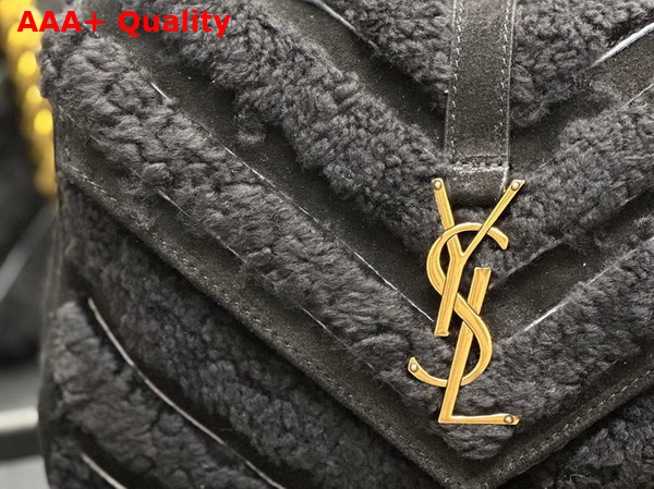 Saint Laurent College Medium Chain Bag in Black Suede and Shearling Replica