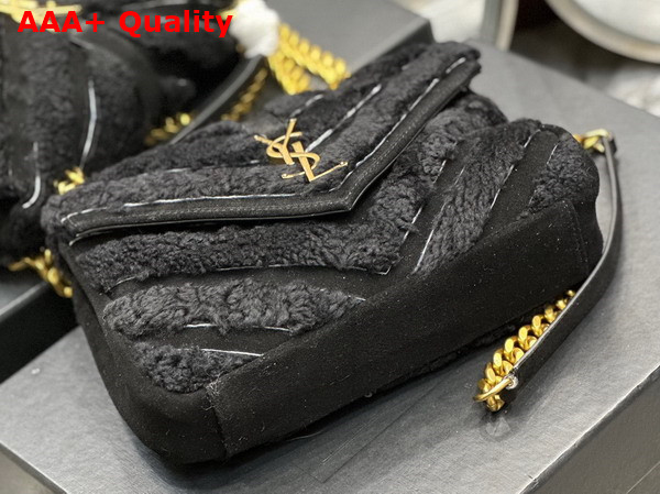 Saint Laurent College Medium Chain Bag in Black Suede and Shearling Replica