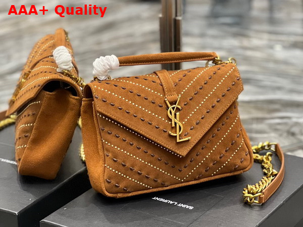 Saint Laurent College Medium Chain Bag in Cinnamon Quilted Suede with Chevron Stiching Details Replica