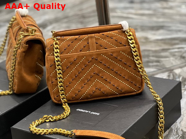 Saint Laurent College Medium Chain Bag in Cinnamon Quilted Suede with Chevron Stiching Details Replica