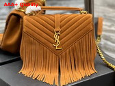 Saint Laurent College Medium Chain Bag in Light Suede with Fringes Cinnamon Replica