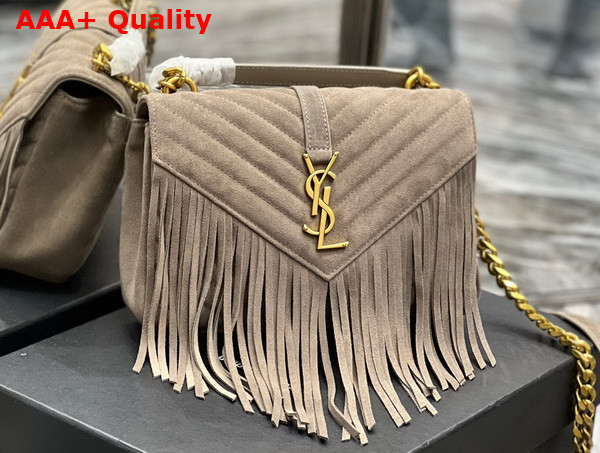 Saint Laurent College Medium Chain Bag in Light Suede with Fringes Dusty Grey Replica