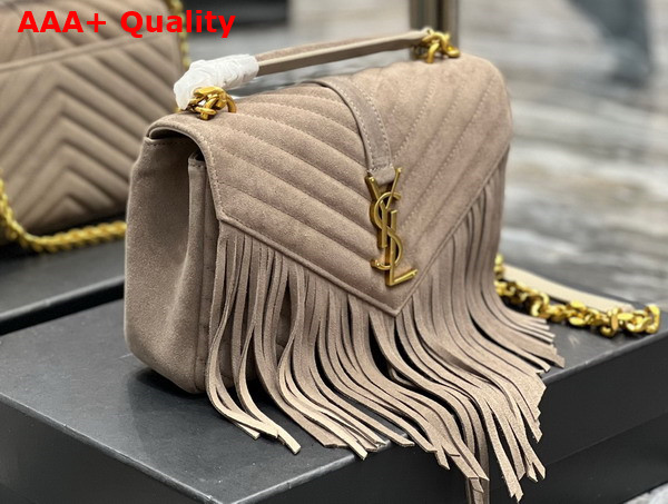 Saint Laurent College Medium Chain Bag in Light Suede with Fringes Dusty Grey Replica