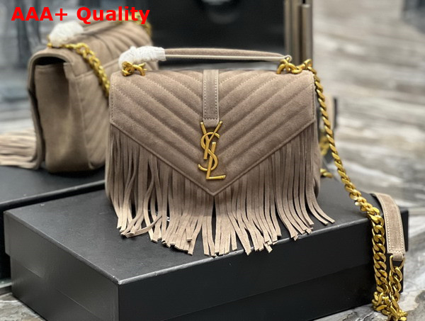 Saint Laurent College Medium Chain Bag in Light Suede with Fringes Dusty Grey Replica