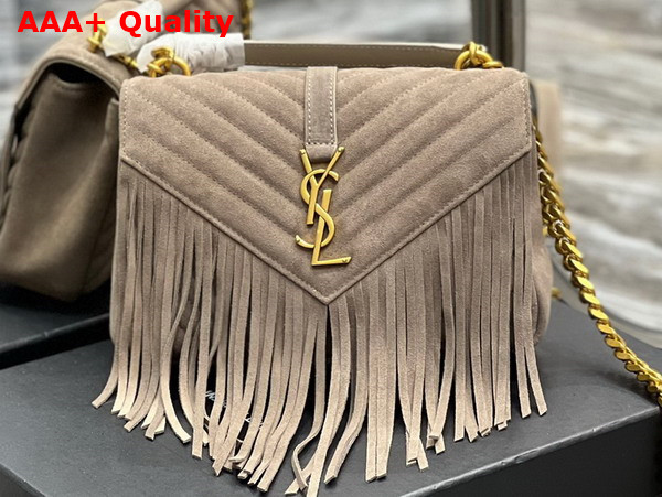 Saint Laurent College Medium Chain Bag in Light Suede with Fringes Dusty Grey Replica