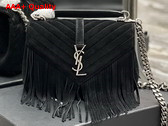 Saint Laurent College Medium Chain Bag in Light Suede with Fringes Noir Replica