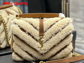 Saint Laurent College Medium Chain Bag in Suede and Shearling Natural Beige and Dark Cigar Replica