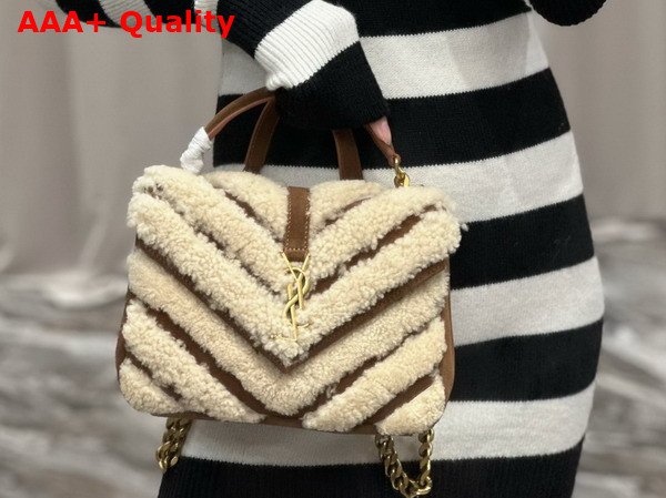 Saint Laurent College Medium Chain Bag in Suede and Shearling Natural Beige and Dark Cigar Replica