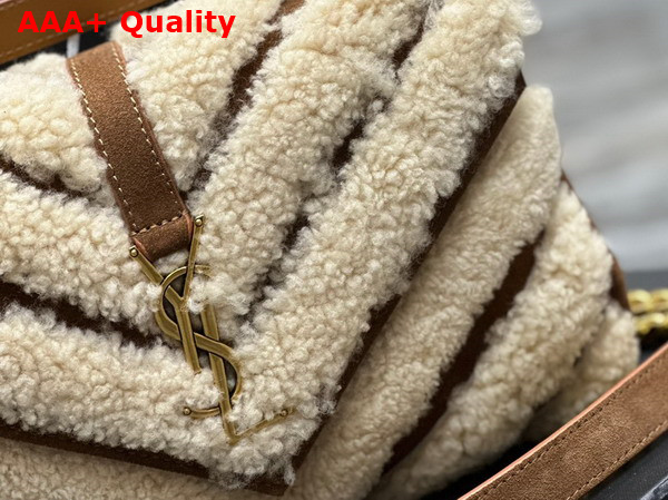 Saint Laurent College Medium Chain Bag in Suede and Shearling Natural Beige and Dark Cigar Replica