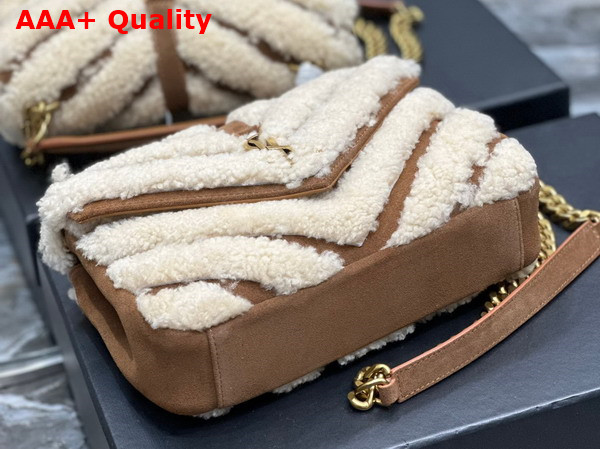 Saint Laurent College Medium Chain Bag in Suede and Shearling Natural Beige and Dark Cigar Replica