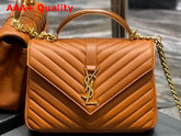 Saint Laurent College Medium in Brown Quilted Leahter with Wood Handle Replica