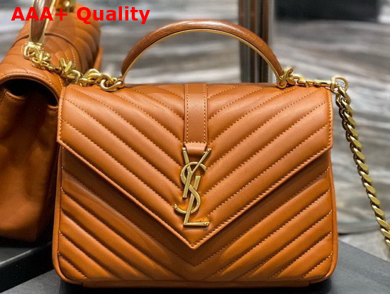 Saint Laurent College Medium in Brown Quilted Leahter with Wood Handle Replica
