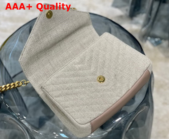 Saint Laurent College Medium in Quilted Linen Canvas and Leather Taupe Replica