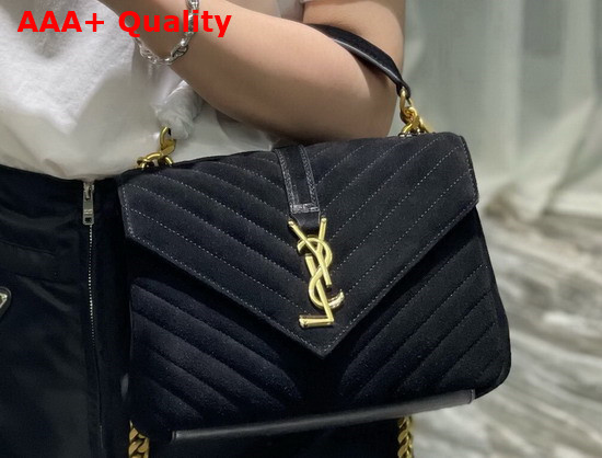 Saint Laurent College Medium in Quilted Suede Black Replica
