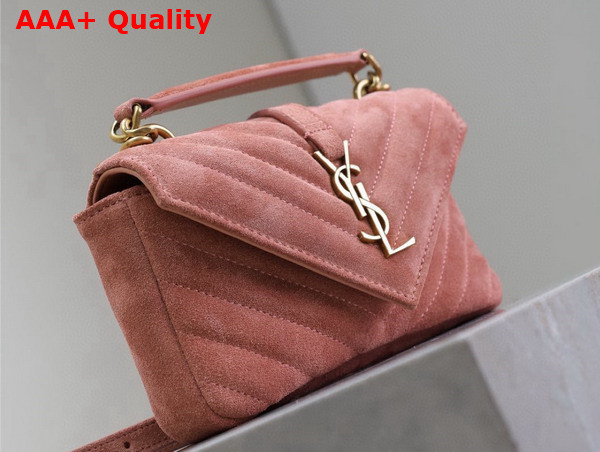 Saint Laurent College Mini in Quilted Suede Darely Pink Replica