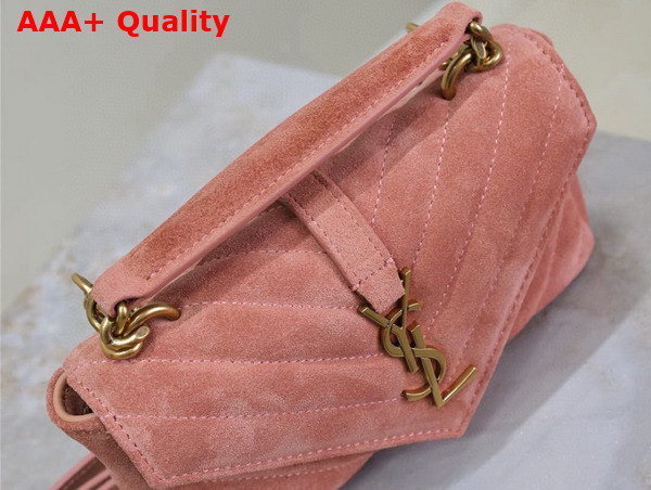 Saint Laurent College Mini in Quilted Suede Darely Pink Replica