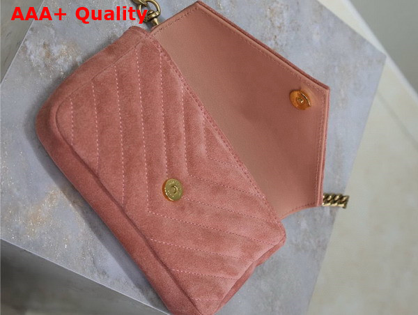 Saint Laurent College Mini in Quilted Suede Darely Pink Replica