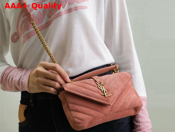 Saint Laurent College Mini in Quilted Suede Darely Pink Replica