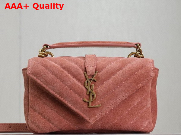 Saint Laurent College Mini in Quilted Suede Darely Pink Replica