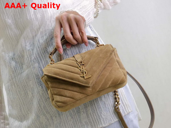 Saint Laurent College Mini in Quilted Suede Golden Leaf Replica