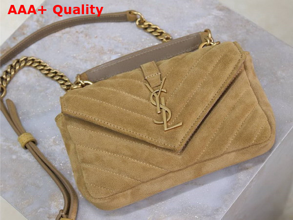 Saint Laurent College Mini in Quilted Suede Golden Leaf Replica