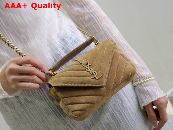 Saint Laurent College Mini in Quilted Suede Golden Leaf Replica
