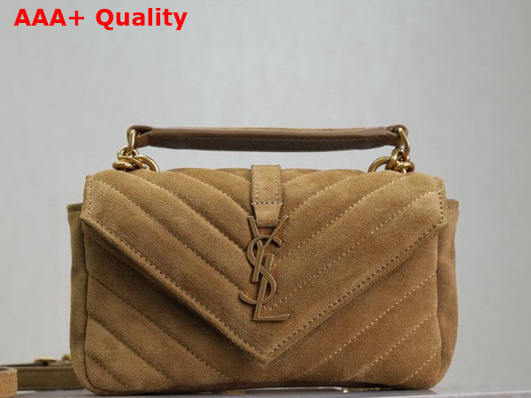 Saint Laurent College Mini in Quilted Suede Golden Leaf Replica