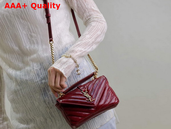 Saint Laurent College Mini in Shiny Leather Deep Hot Wine Replica
