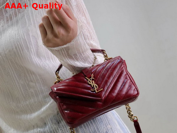 Saint Laurent College Mini in Shiny Leather Deep Hot Wine Replica