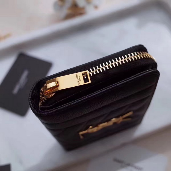 Saint Laurent Compact Zip Around Wallet in Black Mixed Matelasse Leather For Sale