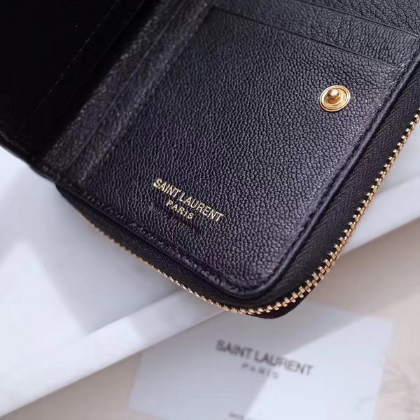 Saint Laurent Compact Zip Around Wallet in Black Mixed Matelasse Leather For Sale