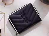 Saint Laurent Compact Zip Around Wallet in Black and Dove White Grain De Poudre Textured Matelasse Leather For Sale