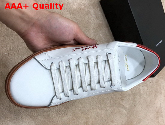 Saint Laurent Court Classic Sl 06 Embroidered Sneakers in Smooth Leather Optic White and Red Replica