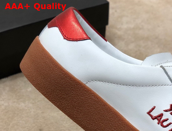 Saint Laurent Court Classic Sl 06 Embroidered Sneakers in Smooth Leather Optic White and Red Replica