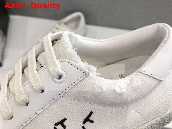 Saint Laurent Court Classic sl06 Sneakers Embroidered with Saint Laurent in White Worn Look Fabric and Leather Replica