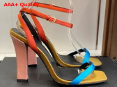 Saint Laurent Dominique Sandals in Satin Crepe Duck Blu Dark Rust and Manioc Brown Replica
