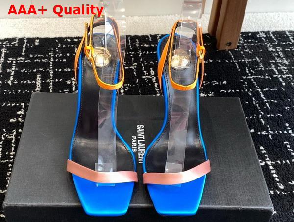 Saint Laurent Dominique Sandals in Satin Crepe Pink Salmon and Eucalyptus Replica