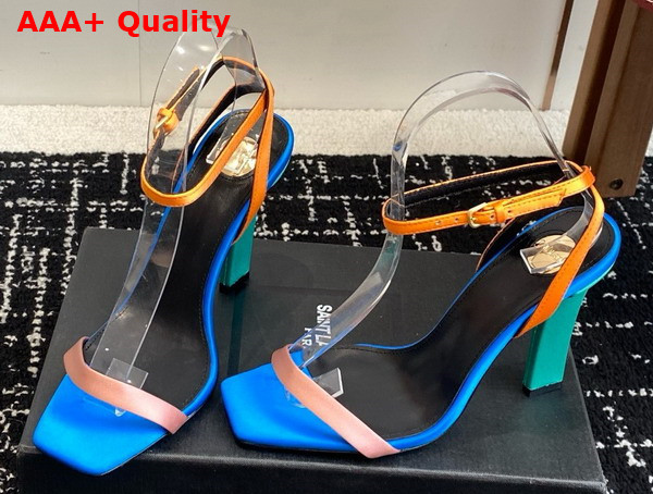 Saint Laurent Dominique Sandals in Satin Crepe Pink Salmon and Eucalyptus Replica