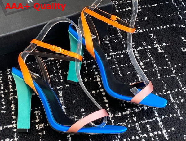 Saint Laurent Dominique Sandals in Satin Crepe Pink Salmon and Eucalyptus Replica