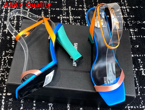 Saint Laurent Dominique Sandals in Satin Crepe Pink Salmon and Eucalyptus Replica