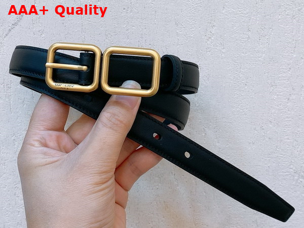 Saint Laurent Double Buckle Thin Belt in Black Smooth Leather Replica