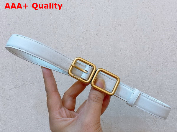 Saint Laurent Double Buckle Thin Belt in Blanc Vintage Smooth Leather Replica