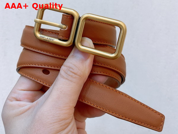 Saint Laurent Double Buckle Thin Belt in Brick Smooth Leather Replica