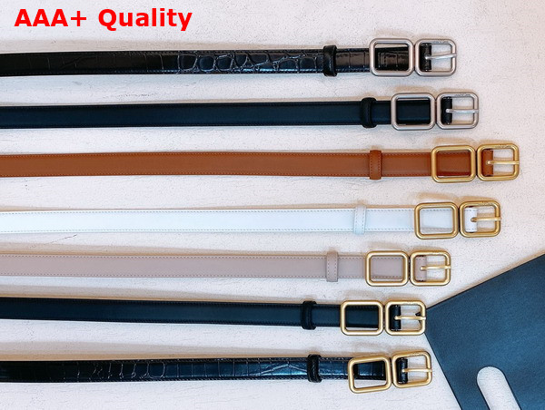 Saint Laurent Double Buckle Thin Belt in Brick Smooth Leather Replica