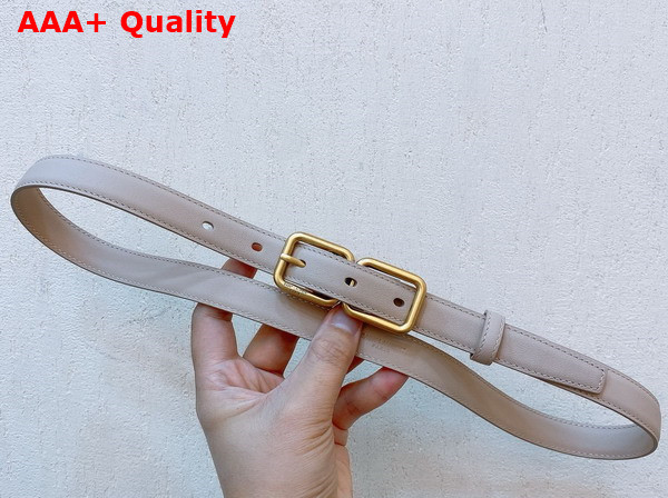 Saint Laurent Double Buckle Thin Belt in Dark Beige Smooth Leather Replica
