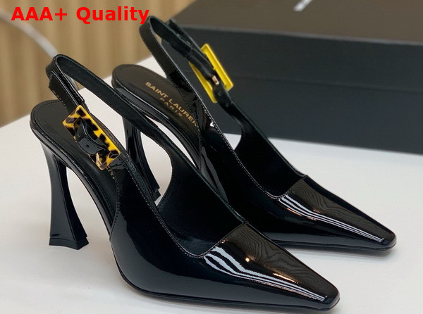 Saint Laurent Dune Slingback Pumps in Black Patent Leather Replica