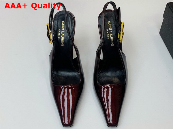 Saint Laurent Dune Slingback Pumps in Marron Glace Patent Leather Replica